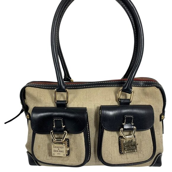 DOONEY BOURKE Monogram Logo Canvas Leather Shoulder Bag Satchel Double Pockets - Picture 1 of 16